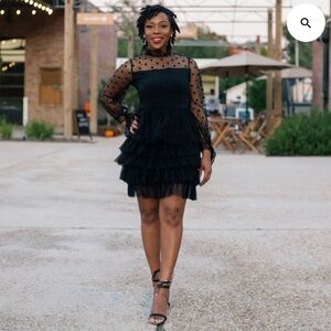 LMR Black Lace Flounce Party Dress XL